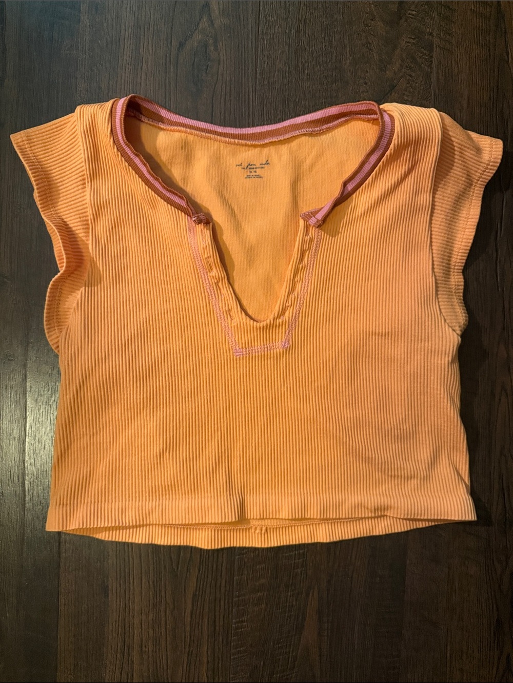 Urban Outfitters Orange Ribbed Crop Top with Pink Trim